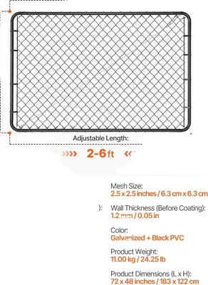 Obrázek produktu pro Řetězová plotová brána, nastavitelný panel, odolná konstrukce, 72x46 palců