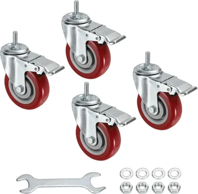 Produktbild von 4" Schwenkbare Gewinde-Rollen mit 3/8"-16UNC Gewinde und Bremse für Möbelwagen, 88lbs Tragkraft, 4 Stück