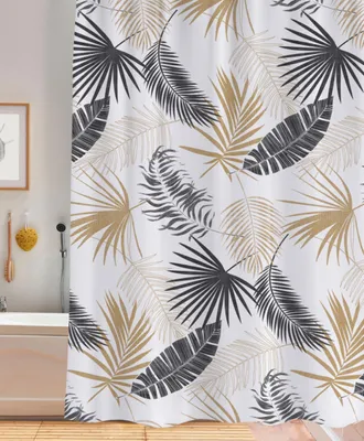 Produktbild von DOCHTMANN Duschvorhang, 180x180 cm, aus Polyester, wasserabweisend, mit Palmenmotiv, inklusive Ringe für Dusche und Badewanne