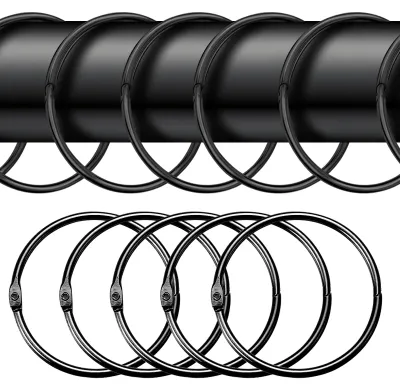 Image de 40 anneaux de rideaux ronds, anneaux de rideaux de 50 mm, anneaux pour rideaux et tringles à rideaux – noir