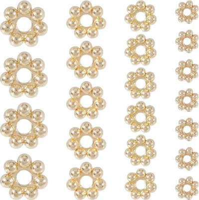Produktbild von 1 Box 100 Stück 4 Stile Gold Daisy Spacer - Metallblumen Spacer Perlen - 18K Gold Plattiert - 304 Edelstahl - Rondelle Seiden Spacer Kappen für Schmuckherstellung - Armbänder - Ketten - DIY Zubehör