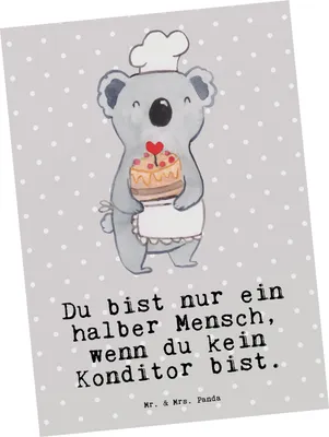 Produktbild von Mr. & Mrs. Panda Postkarte Konditor Herz - Grau Pastell - Geschenk, Grußkarte, Ansichtskarte, Spruch, Ansichtskarten, bildkarte, Bäcker, Lustig, Postkarten
