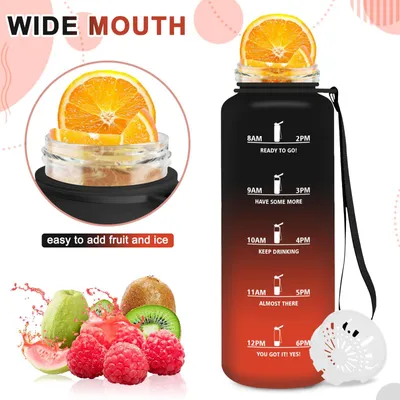 Produktbild von Mujigaga Trinkflasche 1,5l auslaufsicher Sportflasche mit Zeitmarkierung Gym