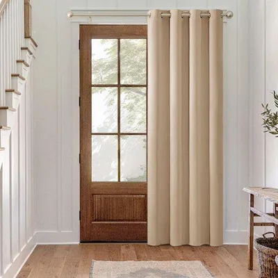 Imagen del producto de Cortina opaca beige Ibzoa® con ojales, 175 x 140 cm – tejido opaco de tres capas, que bloquea al menos el 80% de la luz, suave y con propiedades aislantes