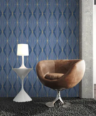 Produktbild von NEWROOM Tapete Blau Vliestapete Leicht Glänzend - Mustertapete Grafisch Gold  Grafisch Muster Grafiktapete Geometrisch