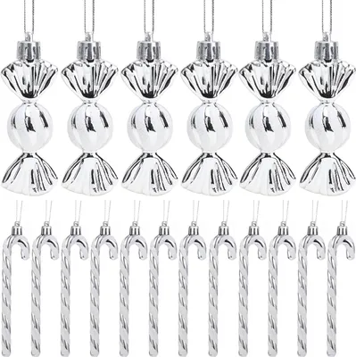Produktbild von 18 Stück Zuckerstangen Weihnachten Deko Weihnachtskugeln Zuckerstangen Deko Glitzer Weihnachtsbaumschmuck Weihnachtsbaum Deko, silber
