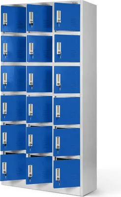 Image de Armoire 3B6A Armoire métallique sur socle avec 18 compartiments armoire de rangement pour objets de valeur armoire métallique 18 compartiments tôle d'acier 185 cm x 90 cm x 40 cm Couleur : Gris-bleu
