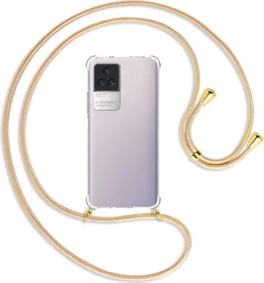 Produktbild von Handykette Backcover-Schutzhülle mit Band (Metall goldfarben) für Xiaomi Poco F4 5G / Redmi K40S  - Goldkordel
