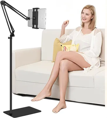 Produktbild von Tablet Bodenständer, Tablet Halterung mit Heavy Duty Base, 360 Grad drehbar, mit Stabilem Metall arm für iPad, Tablets, Telefone oder Andere Geräte