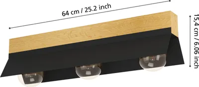 Image de Eglo 900443 TARRAFO E27 triple plafonnier 640x150mm noir marron