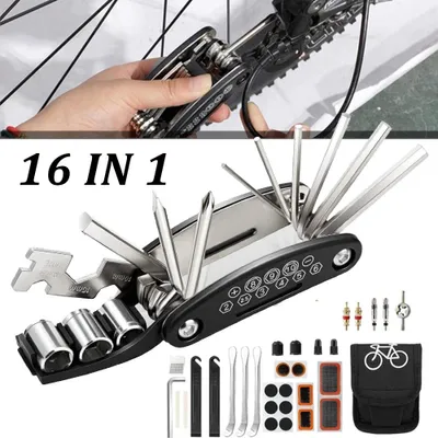 Produktbild von Fahrradflickzeug Set 16 in 1 Fahrradwerkzeugset Fahrrad Reparaturset Multitool