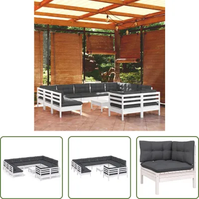Produktbild von The Living Store 12-tlg. Garten-Lounge-Set mit Kissen Weiß Kiefer Massivholz