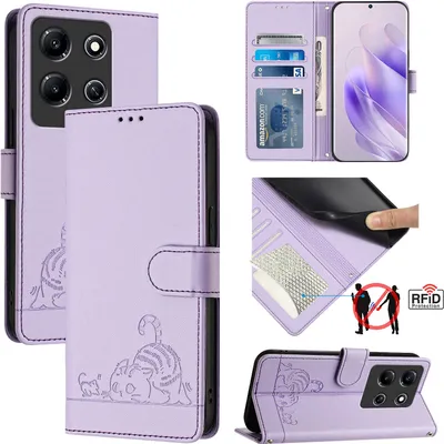 Produktbild von Leder Hülle für Infinix Note 30i Süße Katze Flip Case Brieftasche Schutzhülle mit Standfunktion Lila