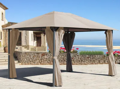 Produktbild von Metall Garten Pavillon Nizza 3x4m Sand mit 4 Seitenteilen Partyzelt