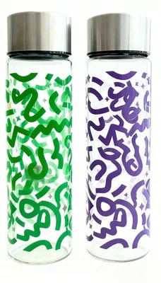 2 Glas-Saftflaschen 400 ml mit Edelstahldeckel, leckfrei
