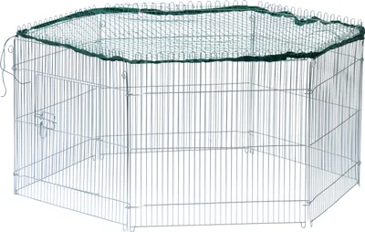 Produktbild von dobar Freilaufgehege 6-eckig verzinkt aus Metall mit Nylon Netz, Kaninchengehege für Jungtiere für draußen, Nagergehege wetterfest 123 x 106 x 60 cm, silber