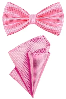 Produktbild von DonDon 2er Set Herren Fliege und Einstecktuch farblich passend gebunden und größenverstellbar rosa