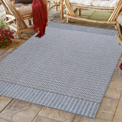 Image de Ayyildiz | Tapis d'extérieur SUNNY - 120 cm x 170 cm - Gris et bleu - Résistant UV et facile à nettoyer