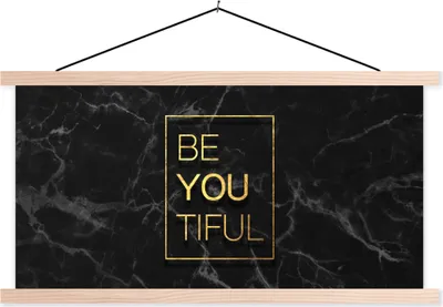 Produktbild von MuchoWow® Textilposter Zitate - Sprichwörter - Gold - Marmor 120x60 cm mit holzfarbenen Rahmen - Klemmleiste