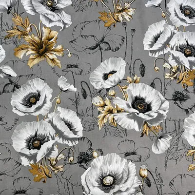 Produktbild von Baumwolle 100% große Mohnblumen auf grauem Hintergrund