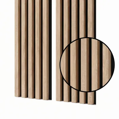 Produktbild von MEBANO. Akustikpaneele Holz 240 x 53 cm, Farbe: Eiche Sonoma Wandpaneele, Holzpaneele Wand, Moderne Lamellenwand auf Filz, MDF Wandverkleidung
