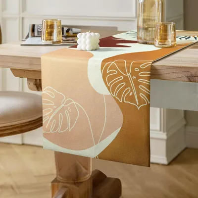 Produktbild von Tischläufer Braun Abstrakt Boho Blatt Leinen 40 x 140 cm