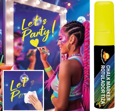 Produktbild von Party Dekoration Flüssiger Kreidestift Gelb Spiegelmarker Karneval Highlight Fenster, Farbe: Gelb