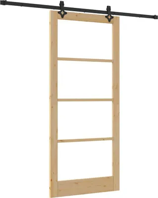 Image de vidaXL Porte coulissante Nature 93 x 211 cm en pin massif et verre