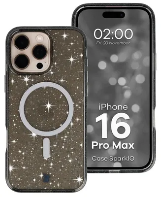 Produktbild von Glitzer Hülle mit Magnetring für iPhone 16 Pro Max, Bizon Case SparklO, Transparent-Schwarz mit Glitzer