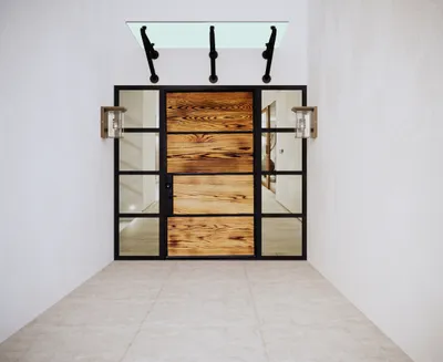 Produktbild von Glasvordach Glasüberdachung für den Eingangsbereich Milchglas 230x90cm mit schwarzen Edelstahl Haltern Variante "Rom" von GlasHomeCenter