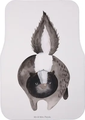 Produktbild von Mr. & Mrs. Panda Fußmatte Auto Stinktier Angriff - Weiß - Geschenk, Stinker, Wildtier, Teppich, Automatte, Raubtier, Drohung, Skunk, Autoteppich, Fürs, Auto-Fußmatte