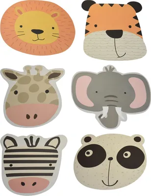 Produktbild von 6-teiliges Platzset Kinder Tiermotive Rutschfeste Tischsets aus Kunststoff Elefant, Löwe, Tiger, Giraffe, Zebra & Panda – Abwaschbar, BPA-frei Ø 40 cm