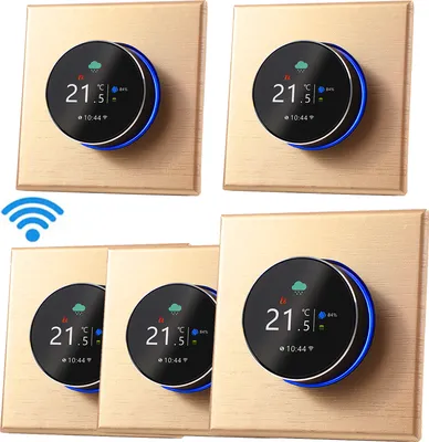 Zdjęcie produktu dla 5X Termostat WiFi Cyfrowy termostat pokojowy LCD Programowalny termostat ścienny Ukryte ogrzewanie podłogowe do ogrzewania wodnego 5A, sterowanie przyciskami / aplikacja mobilna / sterowanie głosowe Termometr wewnętrzny, szampan