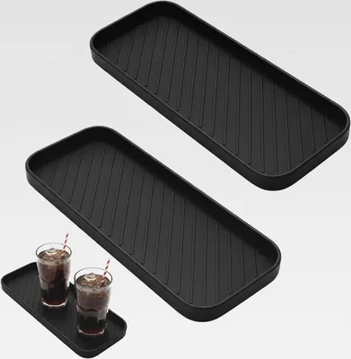 Produktbild von 2 Stück Silikon Abtropfmatte Schwarz, 23 X 9 X 1.2 cm Abtropfmatte Silikon Schmal, Rutschfest Abtropfmatte Für Schwämme Bürsten Seife, Weich Spülbecken Organizer für Küche Badezimmer