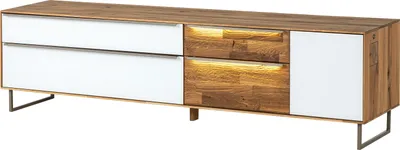 Image de MASSIVMOEBEL24 | Meuble TV en bois de Chêne 200x43x52 naturel huilé/blanc  WIEN #105