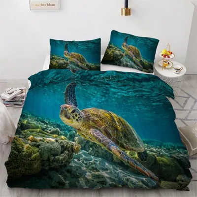 Productafbeelding van Beddengoedset zeeschildpad, 155x220 cm, 3-delig, microvezel, met rits