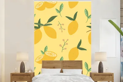 Produktbild von MuchoWow® Fototapete für Wohnzimmer oder Schlafzimmer Wandtapete Vinyl Motivtapete Zitronen - Früchte - Muster - 200x300 cm - Wanddekorationen