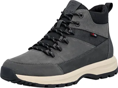 A single gray Rieker boot is shown against a white background.