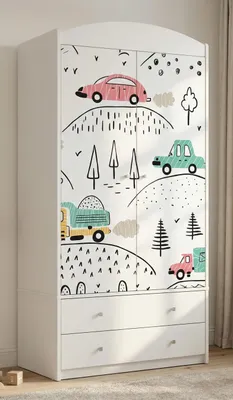Image de Grande armoire pour enfant blanche avec tiroirs et tringle à vêtements, 88 x 187 cm. Armoire pour enfant moderne à 2 portes