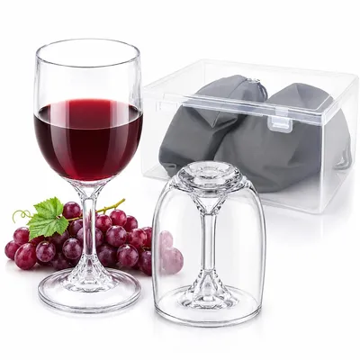 Produktbild von 2er-Set Kunststoff-Weingläser, 200 ml, bruchsicher, zerlegbar, für Rotwein, Weißwein und Sekt, mit Box & Staubbeutel, ideal für Reise, Camping