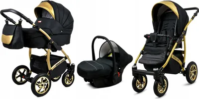 A collage of three different configurations of a baby stroller system: a bassinet, a car seat, and a stroller seat.