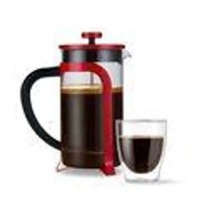 Produktbild von Tchibo Siebstempelkanne für manuelle Kaffeezubereitung, French Press aus hitzebeständigem Borosilikatglas, spülmaschinengeeignet, 800ml Fassungsvermögen für ca. 6 Tassen, Edelstahl, Rot