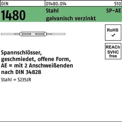 Produktbild von Reyher  1480 Spannschloesser Ae M 8 verzinkt mit Anschweißenden (1 Stück)