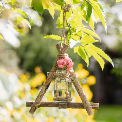 Produktbild von Holz Hängevase Rustikal Vase Dekoration Deko Garten Blumenvase Natur Geschenk