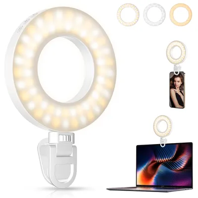Obrázek produktu pro ZELURXX Přenosná kroužková lampa na selfie 3 barevné teploty 4 úrovně jasu USB dobíjecí mobilní telefon notebook, bílá
