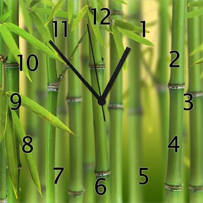 Produktbild von Wallario Design Wanduhr Grüner Bambuswald aus Echtglas, Größe 30 x 30 cm