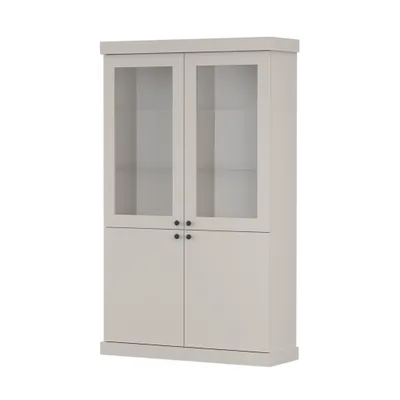 Produktbild von Vitrine FOREST 4D, Vitrine mit vier Drehtüren Wohnzimmer Vitrinenschrank 123 cm Kaschmir/Kaschmir, schwarze Metallgriffe