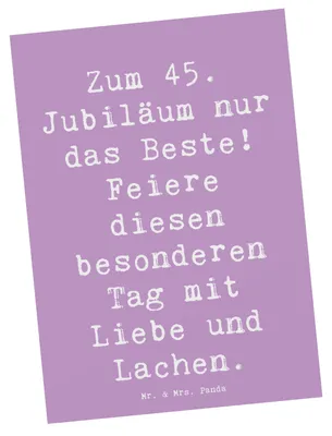 Produktbild von Mr. & Mrs. Panda Ansichtskarte Spruch 45. Geburtstag Feiern - Lavendeltraum - Geschenk, Jubiläum, Happy Birthday, Kunstkarten, Freunde, Postkarten, Geburtstagsfeier