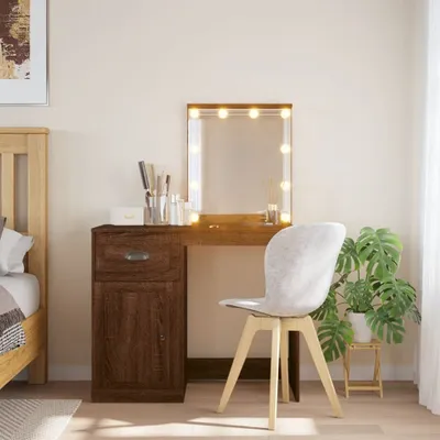 Produktbild von "2026 Promotion" Schminktisch mit LED-Leuchten Braun Eichen-Optik 90x42x132,5 cm - Schminktische CC29884
