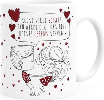 Produktbild von personalisierte Kaffee-Tasse Liebespaar Pärchen mit Liebesbotschaft Liebes-Geschenk Freundin Mann SpecialMe® Keine Sorge Schatz weiß Keramik-Tasse